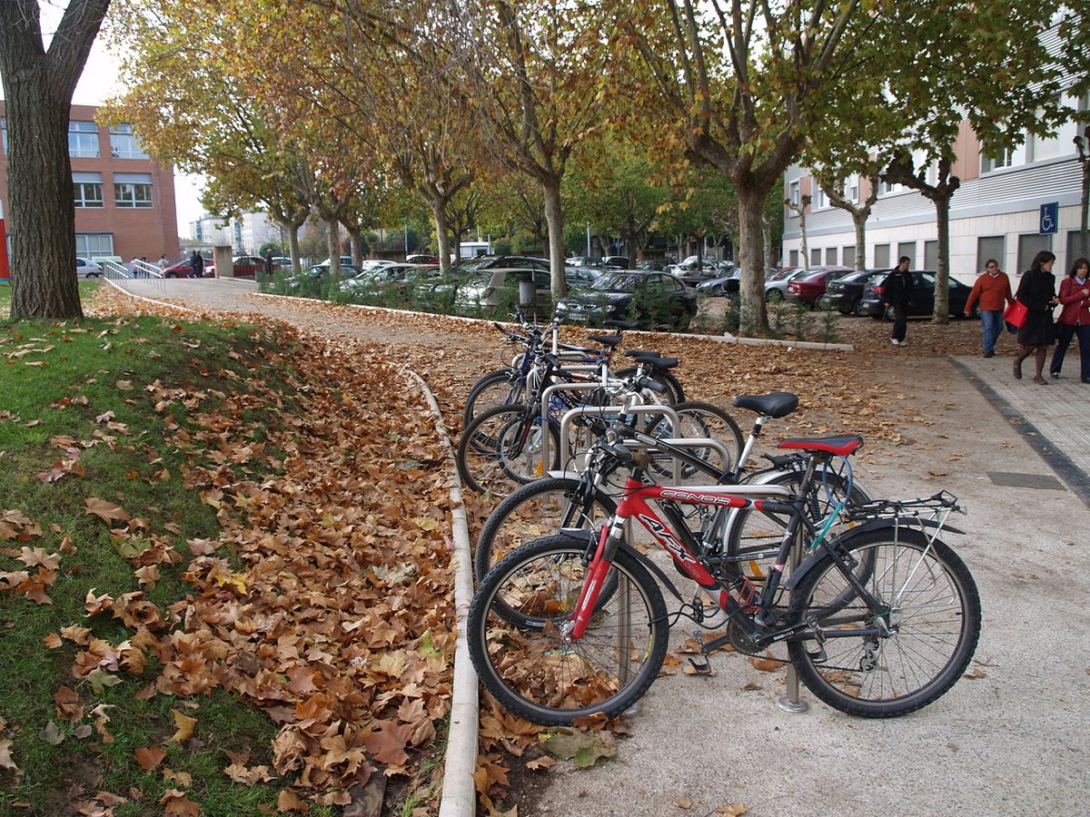 Parked in the bike shed Vives building the campus of the University of La Rioja